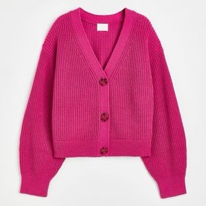 Hot Pink Rib-knit Cardigan